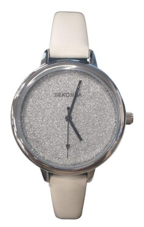 Sekonda Women's Glitter Dial with White Leather Strap Watch