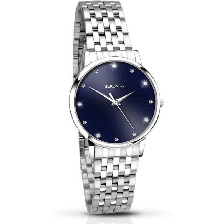 Sekonda Ladies Fashion Bling Blue Dial with Stainless Steel Bracelet Watch - 2442