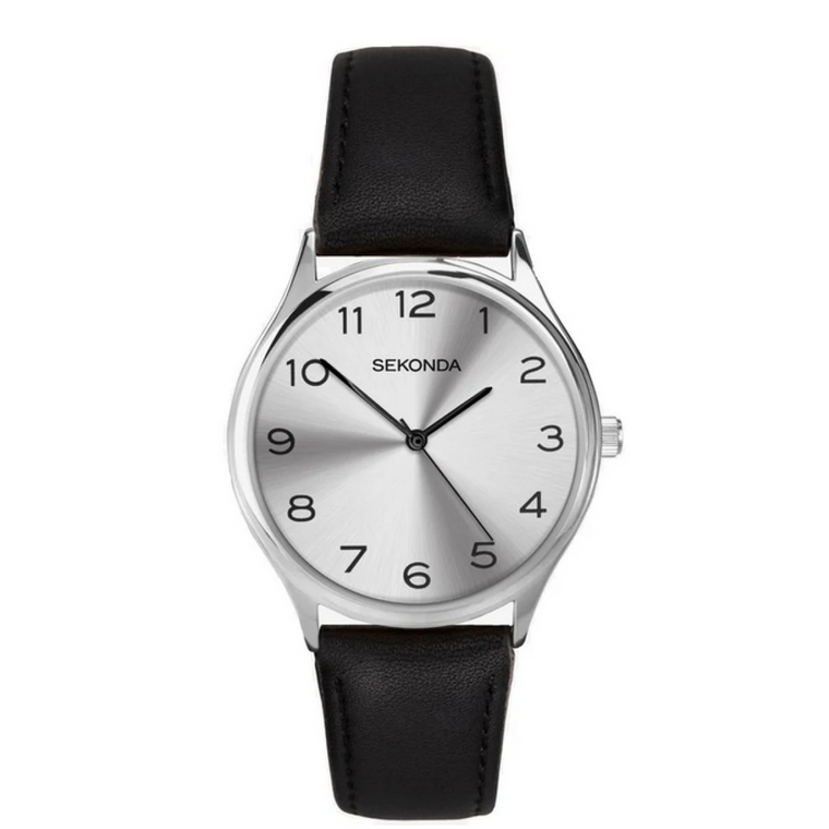 Sekonda Mens Basic Silver Dial and Black Leather Strap Watch1851