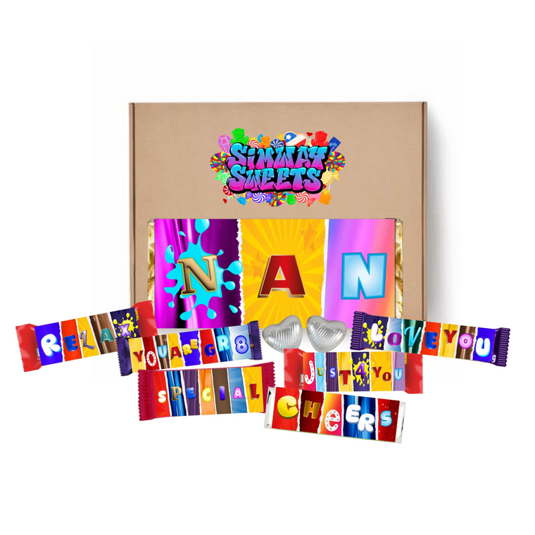 Mothers Day Gift Box With Fun Chocolate Bar Wrappers - Nan