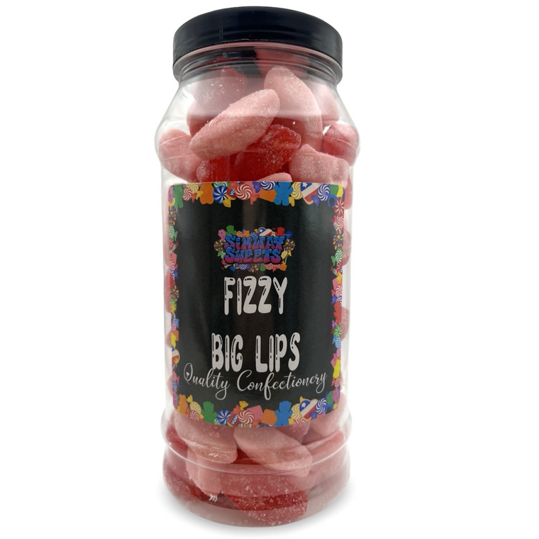 Fizzy Big Lips Red & Pink Mix Assorted Fizzies Retro Sweets Gift Jar - 715g