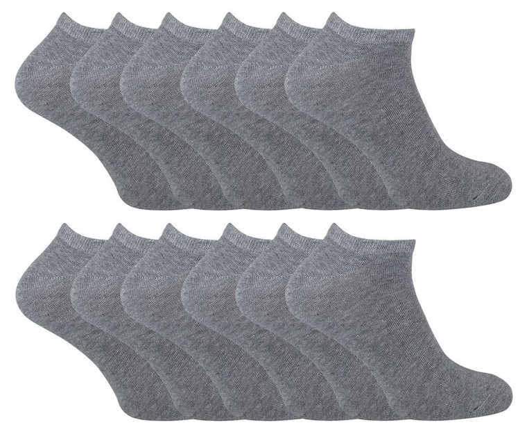 Cihat 12 Pack Children's Cotton Trainer Socks - 3-7 Years / Grey