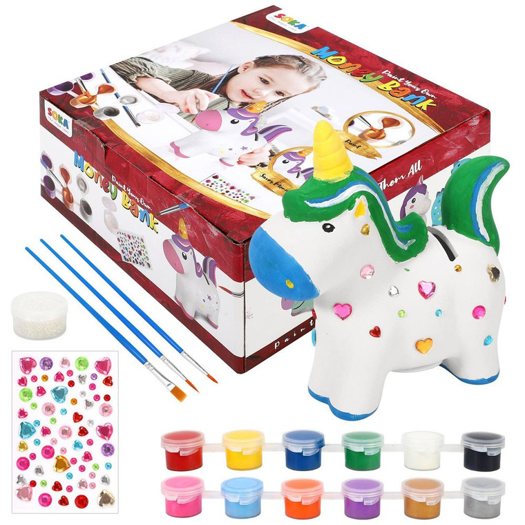 SOKA Money Jar Craft Kit - Teach Kids Financial Literacy & Boost Creativity with Vibrant Colors & Accessories - Unicorn