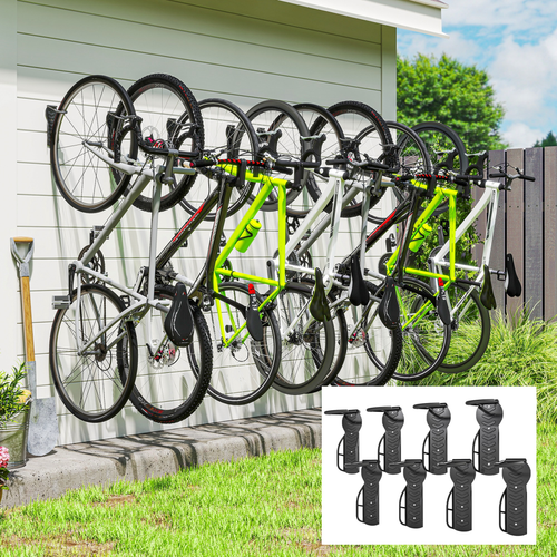 SPORTNOW 8 Pack Bike Rack, Wall Mounted Bike Hooks for Garage - Black