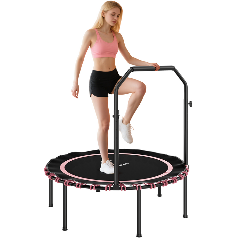 SPORTNOW Foldable Fitness Trampoline Rebounder with Handle - Pink