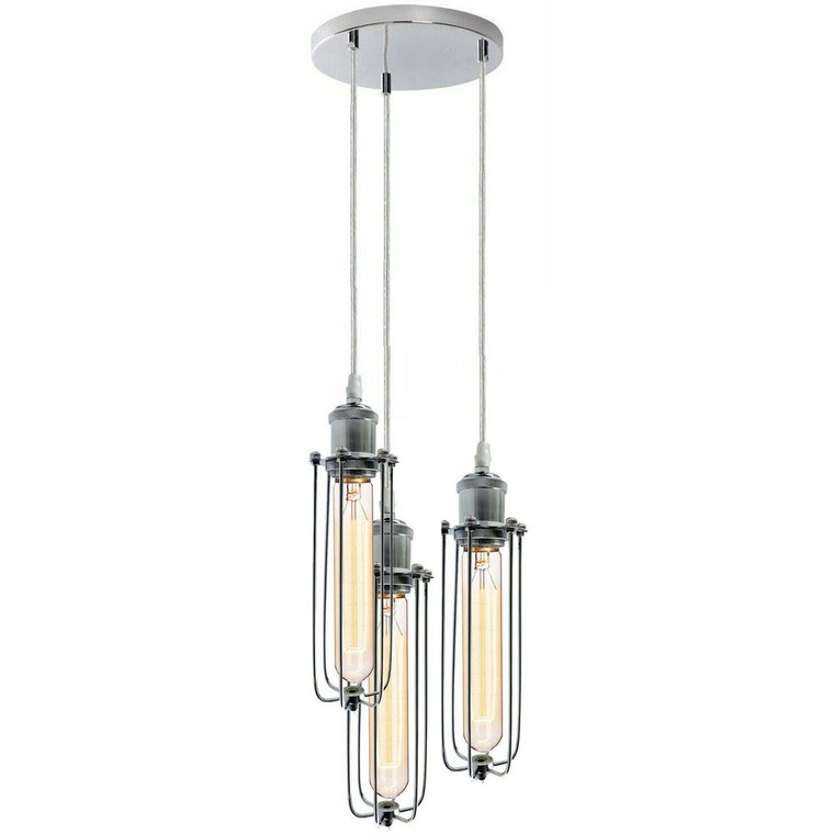 3 Way Cluster Hanging Ceiling Pendant Light E27 Chrome Light Fitting Lamp Kit - With Bulb