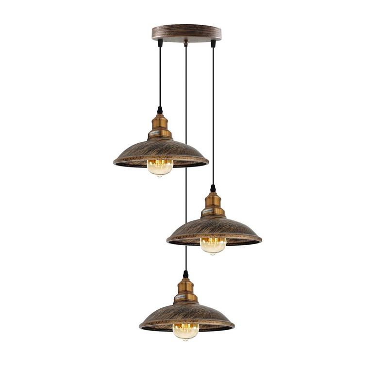 3 Head Vintage Industrial  E27 Ceiling Hanging Light  Shade Metal Pendant Lamp - with bulb / Brushed copper