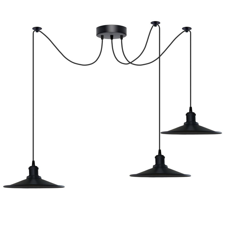 Black Vintage 3 Head Cone shaped shade Ceiling Pendant Light Fitting with Adjustable Cord Hanging Light Fixture