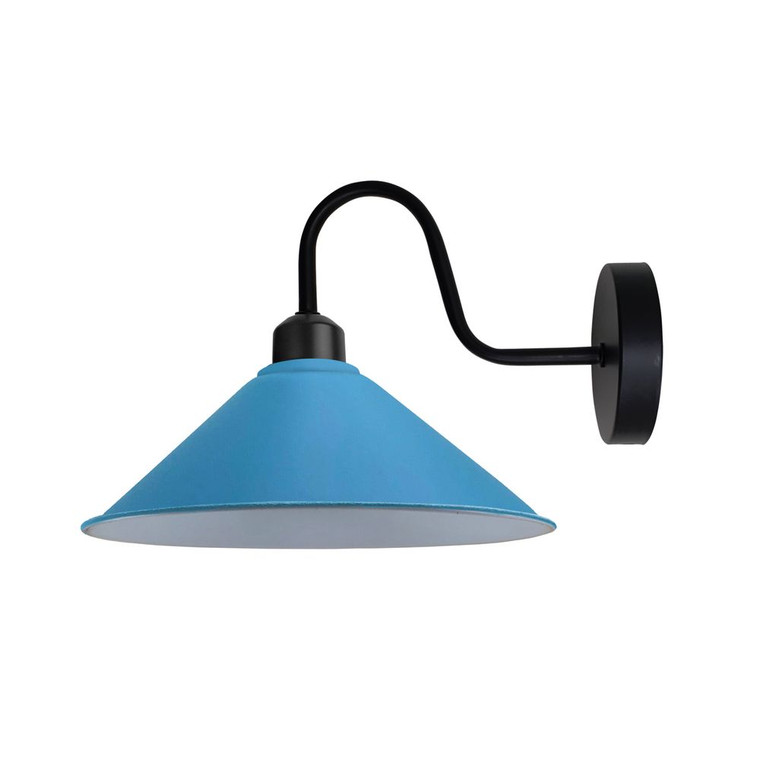 Blue Wall Light Fixture,Black Wall Sconce E27 Base Socket Screw Type Wall Mounted Swan Neck Cone Shape Shade