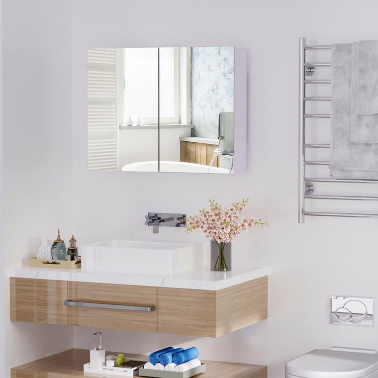 HOMCOM Bathroom Mirror Cabinet Wall Mounted, 80 x 15 x 60 cm, White