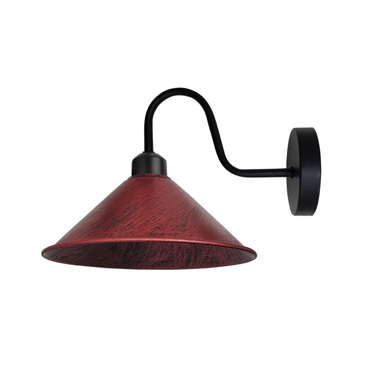 Rustic Red Wall Light Fixture,Black Wall Sconce E27 Base Socket Screw Type Wall Mounted Swan Neck Cone Shape Shade
