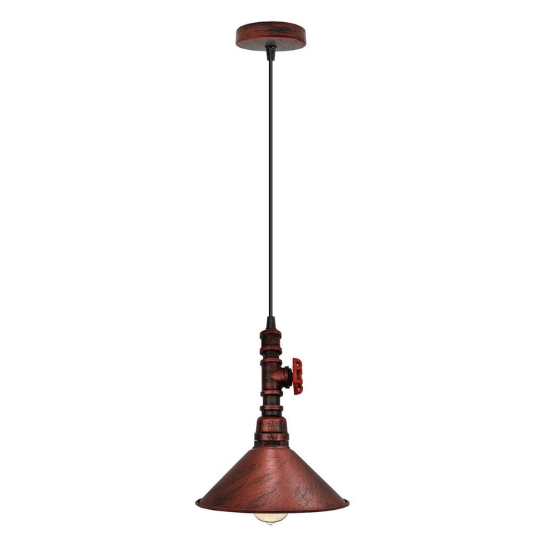 Vintage industrial  ceiling pendent light 22cm metal shade E2 adjustable cable - with bulb / Rustic red