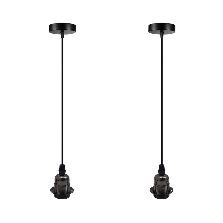 2 Pack Vintage Industrial Pendant Light,lampshade E27 UK Holder Fitting  Set - with bulb / Black