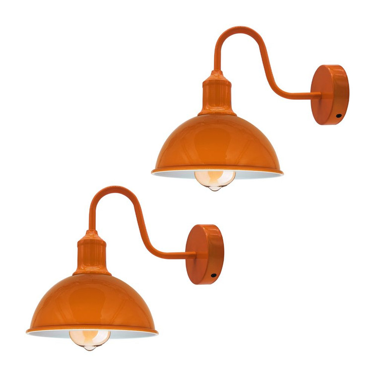 Modern Industrial Swan Neck Metal Arm E27 Sconce Wall Light Set Fixture for Living Room Dining Room Kitchen. - with bulb / Orange