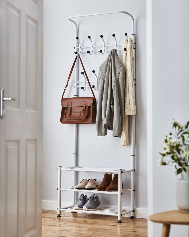 Multi Functional Coat Rack and stand With Shoe Rack Storage Solution - White