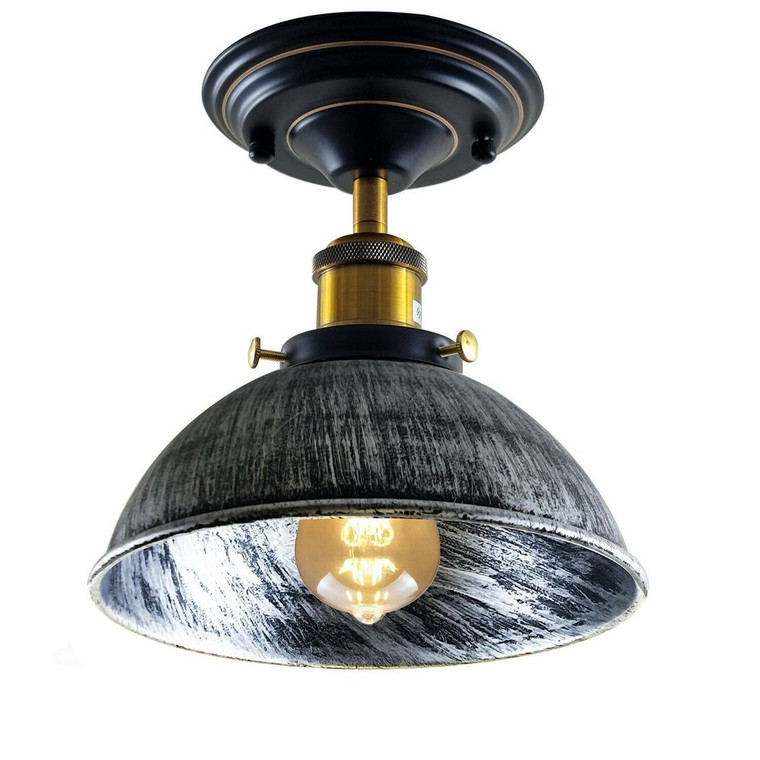 Industrial Retro Light Shade Flush Mount Fitting Modern Black Ceiling  Light - Yes / Brushed Silver