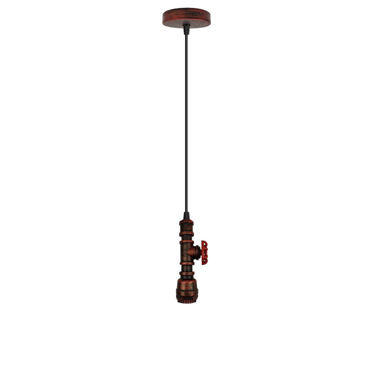 Vintage industrial metal pendant pipe light E27 fitting 95cm adjustable cable - without bulb / Rustic red