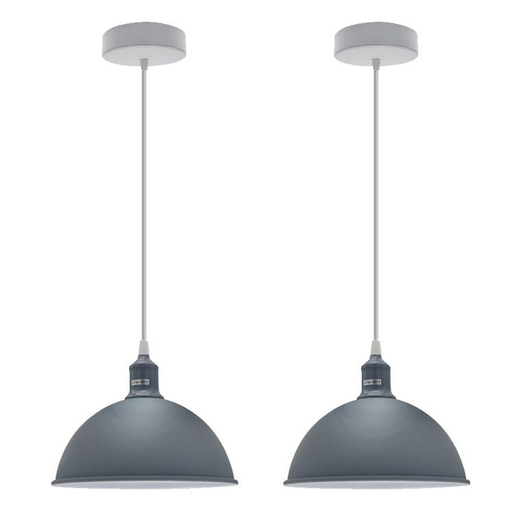 2Pack Dome-Shaped Metal Pendant Lights | Sturdy & Stylish Grey Loft Design | Ideal for Home & Commercial Spaces