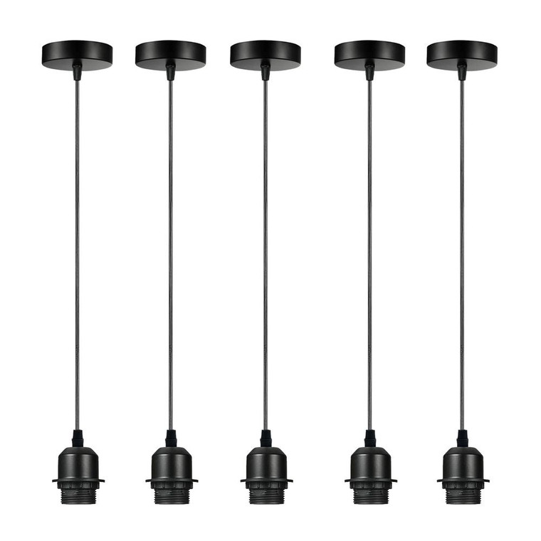 Industrial Black Pendant Light - Pack of 5, Addable E27 Lamp Holder, High-Quality Lampshade, Dimmable