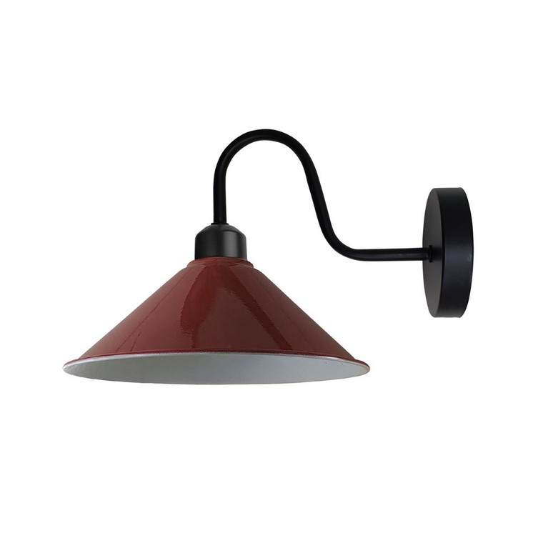 Vintage Burgandy Wall Sconce - E27 Base, Dimmable, Swan Neck Cone Shade - High Quality Metal Fixture