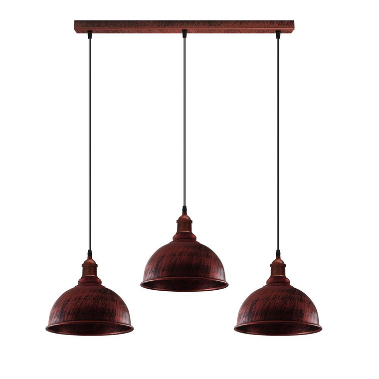 Vintage Industrial Rustic Red Pendant Light - E27 Base - Metal Brushed Fitting - Small Curvy Lamp Shade - High Quality