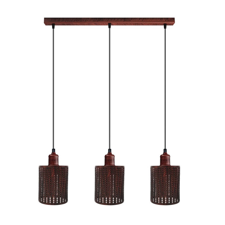 Vintage Industrial Rustic Red 3 Head Pendant Light - Metal Brushed, E27 Base, Barel Cage Lamp Shade - Best Quality, Professional