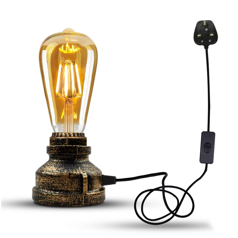Vintage Industrial Table Lamp Desk Lamp Holder Retro Water Pipe Style E27 60W - Brushed Copper