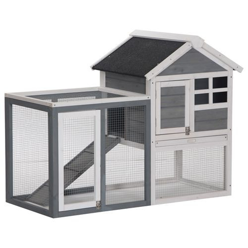 122cm Wooden Rabbit Hutch Bunny Cage Pet House with Tray Ladder Run Pawhut