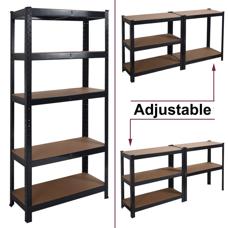 Sturdy steel Frame 4 Layers Garage Shelving 5 Thick MDF shelves - Black