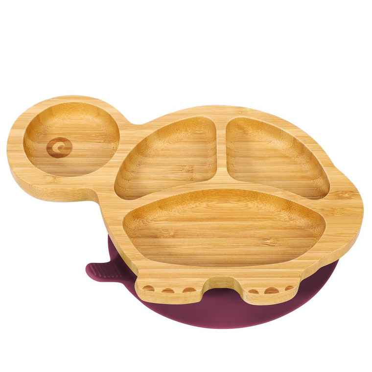 VINSANI BAMBOO TURTLE PLATE SET: Non-Slip Suction Base | BPA-Free Silicone | Eco-Friendly & Easy to Clean - Red