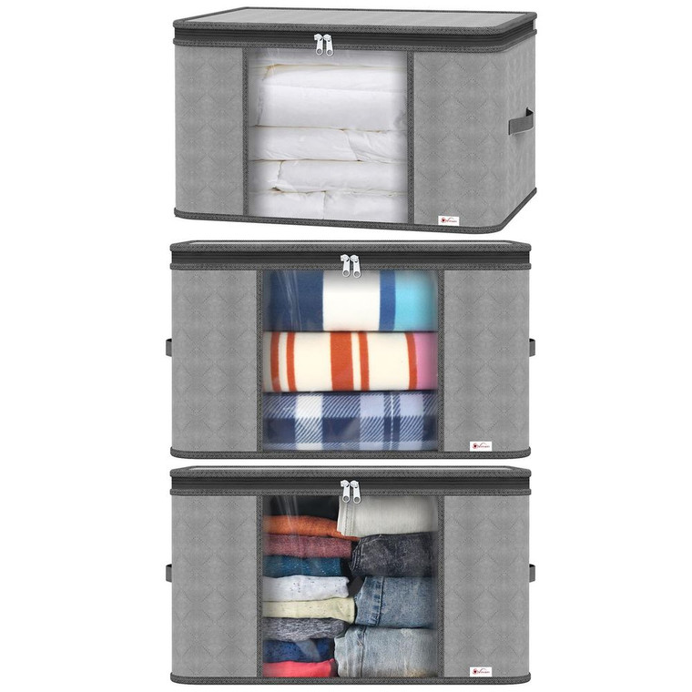 VINSANI 3pc DELUXE STORAGE BAGS - Enormous Capacity, Premium Material, Clear Window, Strengthened Design, Multifunctional - Light Grey