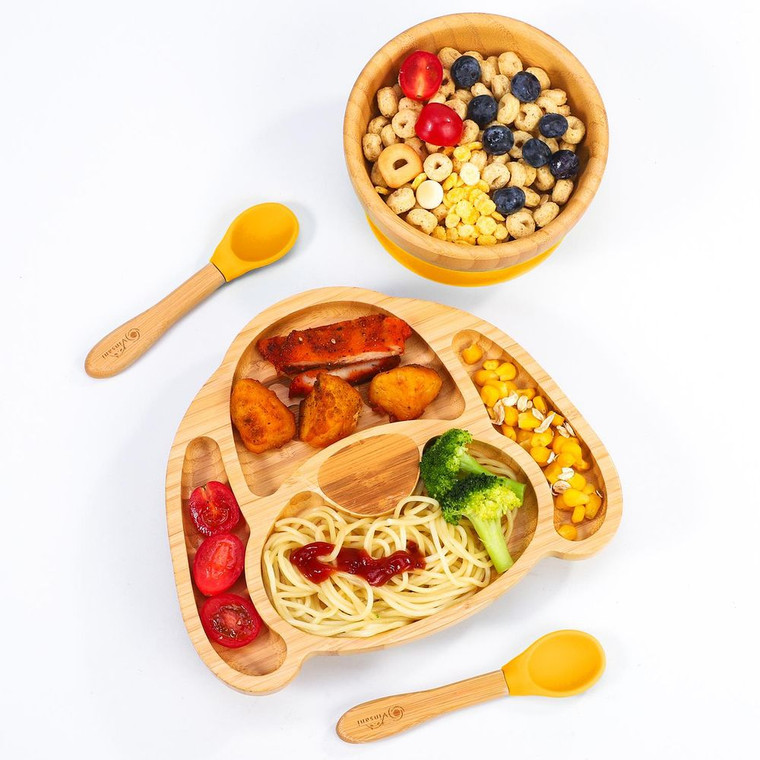 VINSANI BAMBOO DOG PLATE,BOWL&SPOON SET - Yellow