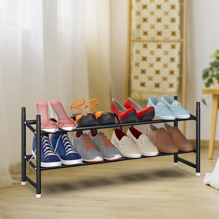 VINSANI SHOE RACK 2/3/4 TIER: Clutter-free, modern design, durable & sturdy, versatile. Comes in black or grey. - 2 Tier / Black