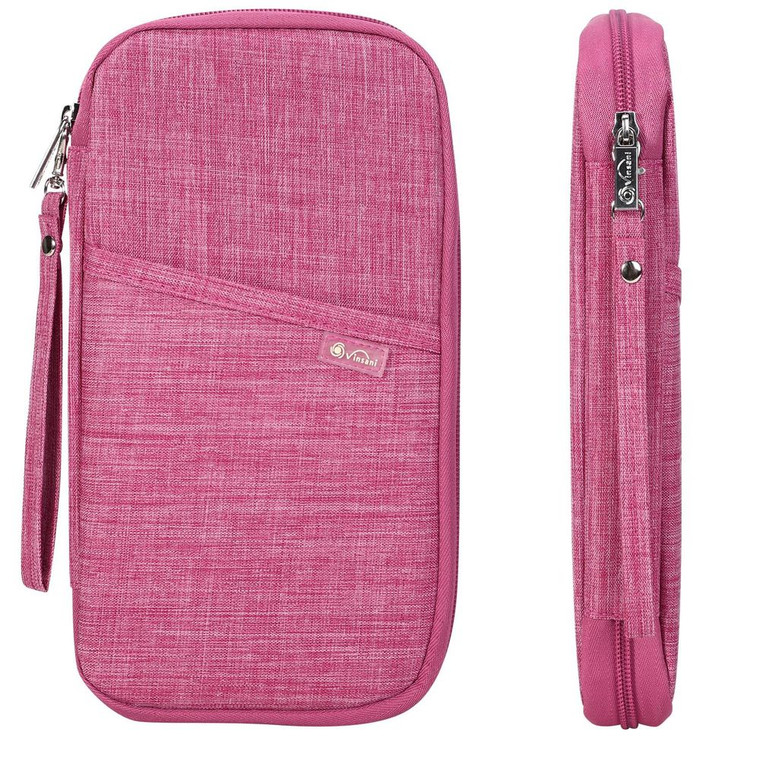 Vinsani Family Travel Holiday Wallet Passport Holder & Document Organiser Case Men Women for Tickets, ID Card, Credit Cards, Currency Holder - Fuchsia