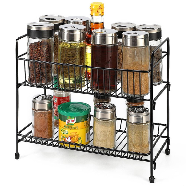 VINSANI 2 TIER FREE STANDING SPICE RACK - Black