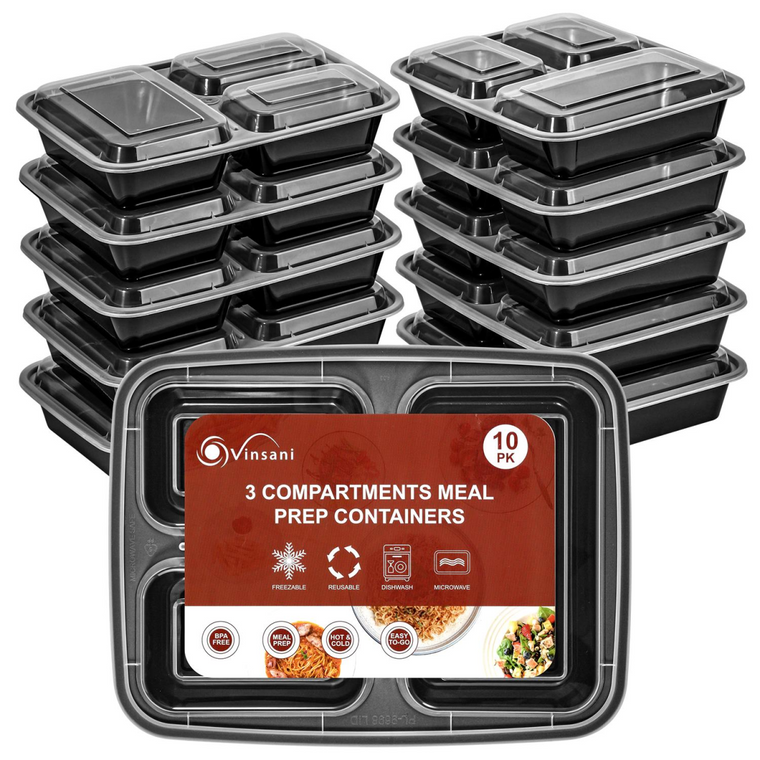 VINSANI 30pk 3 COMPARTMENTS MEAL PREP CONTAINERS 1010478
