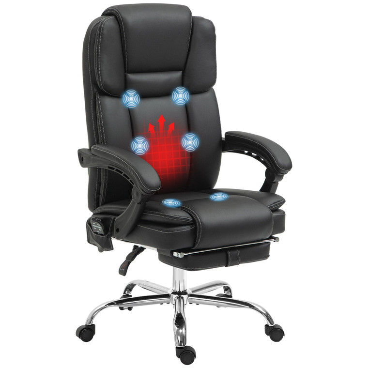 Vinsetto Massage Office Chair, PU Leather High Back Recliner - Black