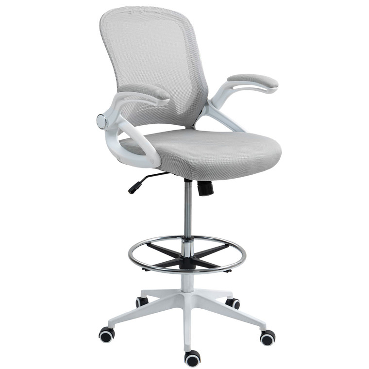 Vinsetto Mesh Office Stool, 60° Swivel Height Adjustable Chair - Light Grey