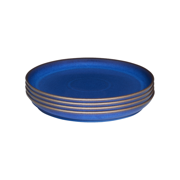 Denby Imperial Blue Coupe Dinner Plates Set Of 4