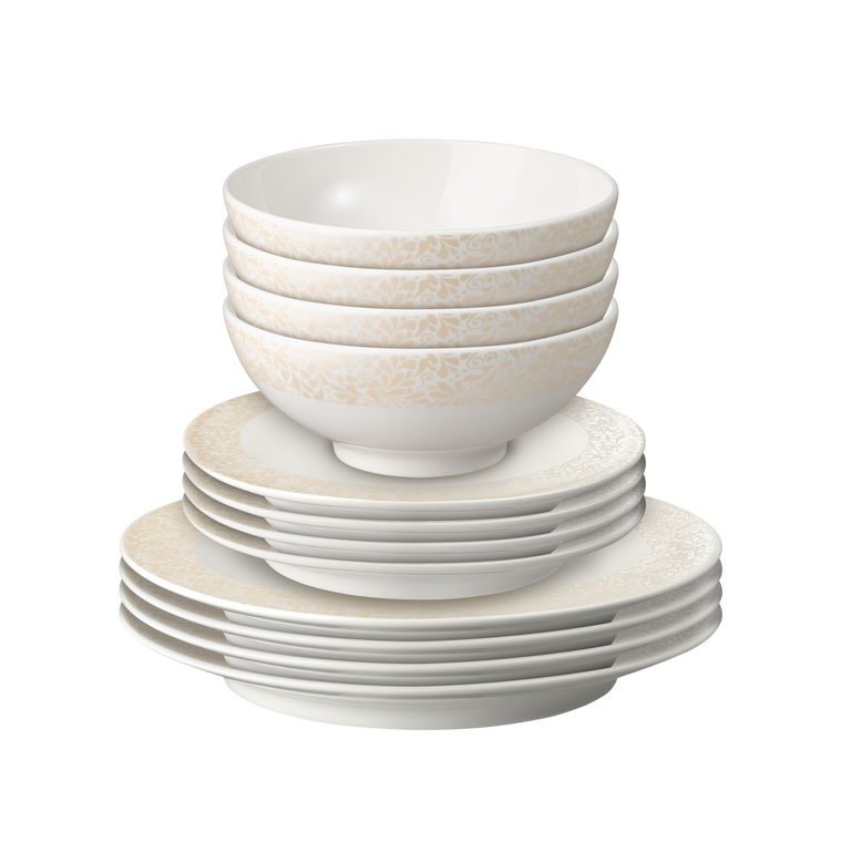Denby Porcelain Jasmine 12 Piece Tableware Set (with medium plates)