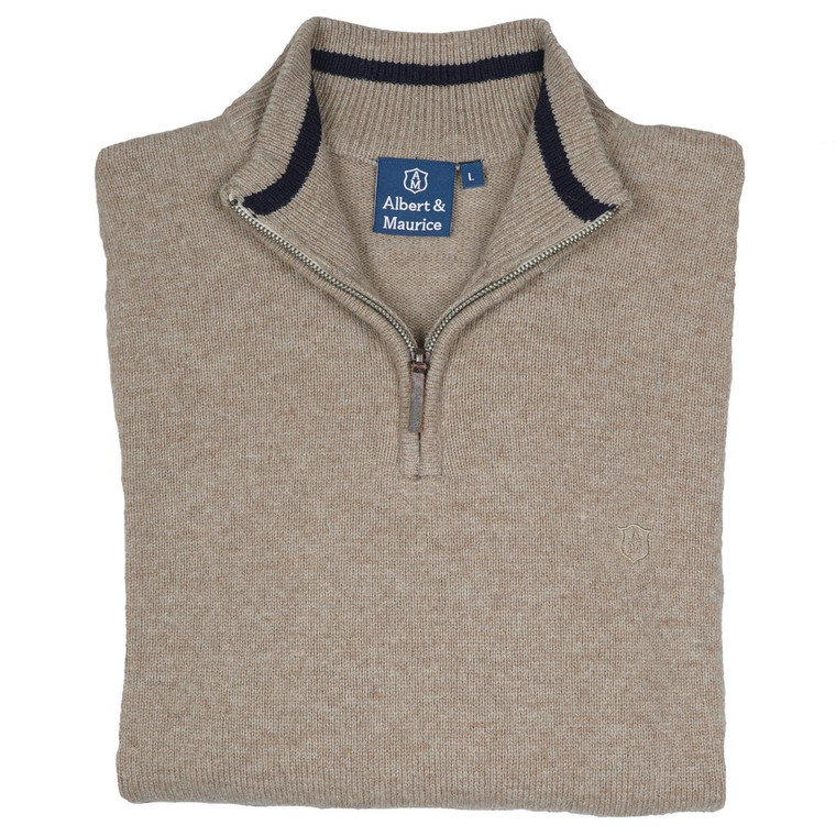 Albert and Maurice Netherton Caramel Lambswool Zip Neck Jumper