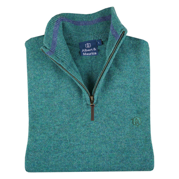 Albert and Maurice Netherton Seafoam Teal Lambswool Zip Neck Jumper