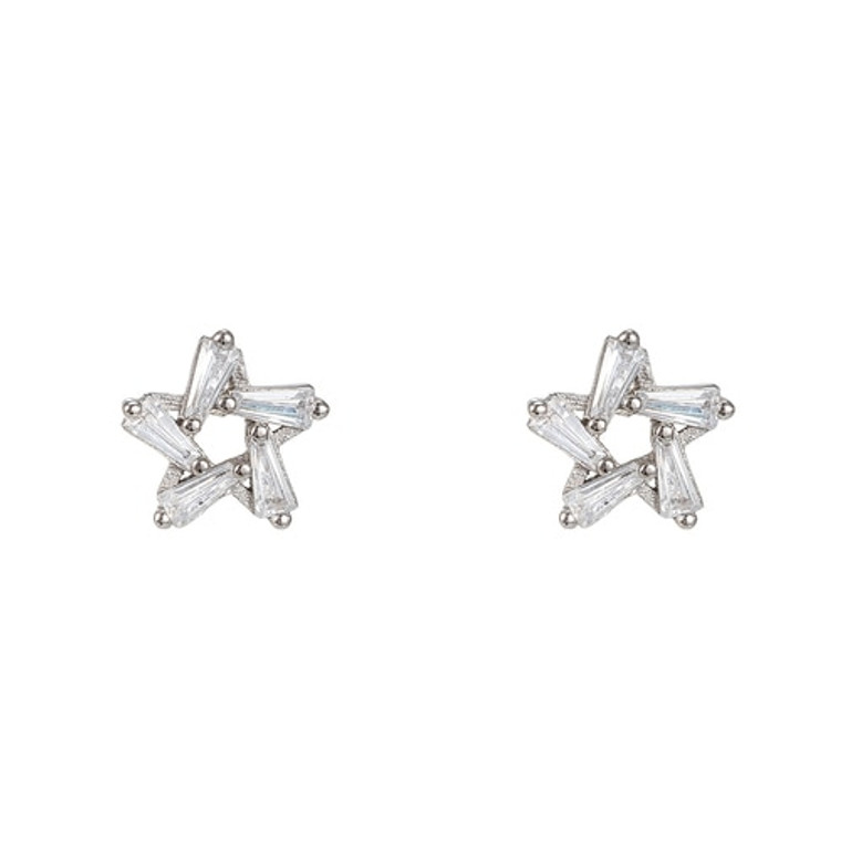 Ladies Star Sterling Silver Stud Earrings