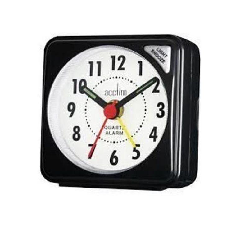 Acctim Ingot Quartz Travel Alarm Clock Light & Snooze - Black - 25/738BB