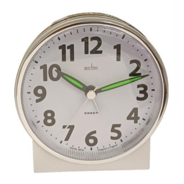 Acctim Micah Round Mid Sized Bedside Quartz Alarm Clock in Silver - 16477