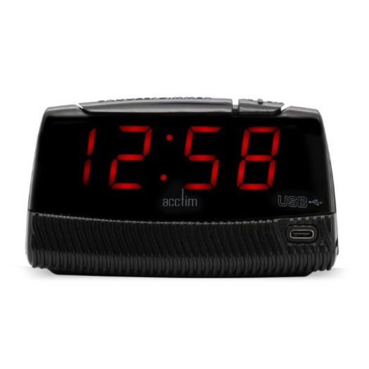 Acctim Wade 1.2" Red LED Smart USB Connector Digital Black Alarm Clock 16553
