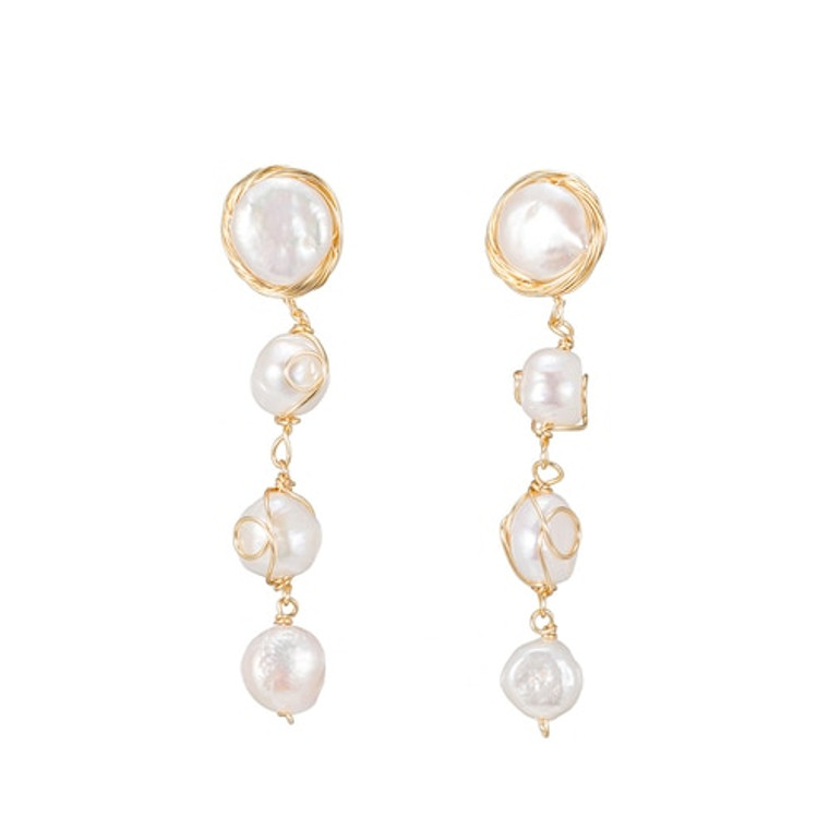 Ladies Climbing Four Pearl Earrings in Gold Plated