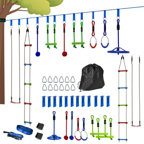 AIYAPLAY 10 Piece Zip Line Kit for Kids, for Outdoor Garden, Multicolour