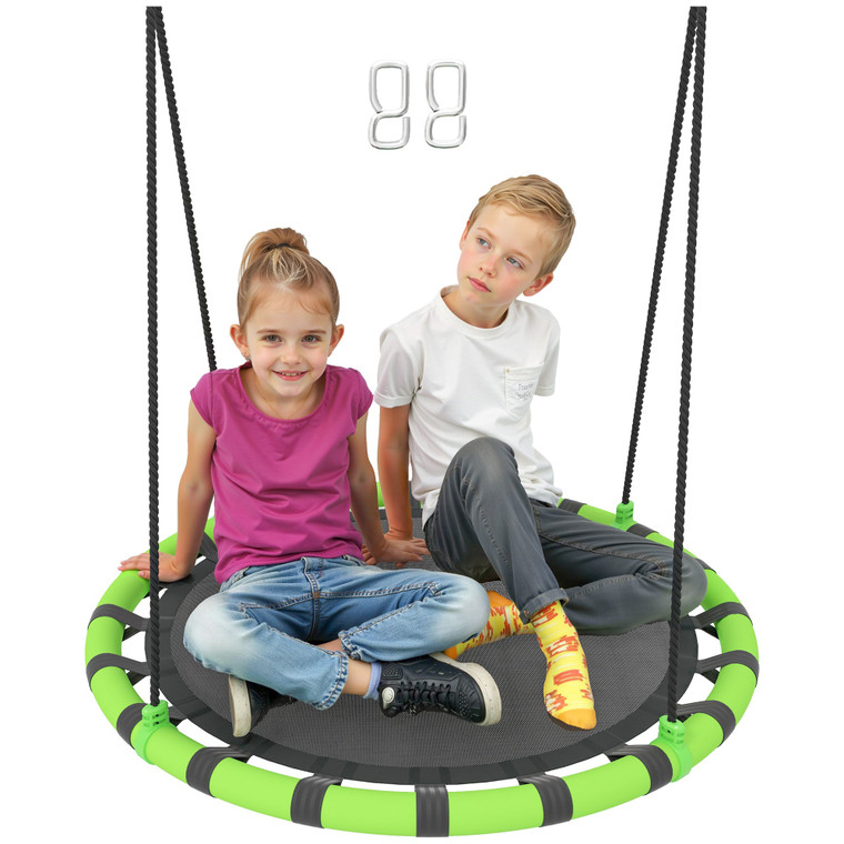 AIYAPLAY Kid Nest Swing Seat, 60cm Diameter Round Saucer Swing Set - 100L x 100W x 180Hcm