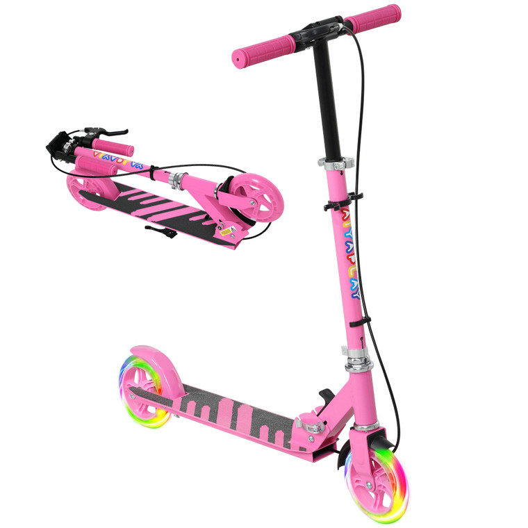 AIYAPLAY Scooter for Kids, Folding Kick Scooter w/ Adjustable Handle - Pink